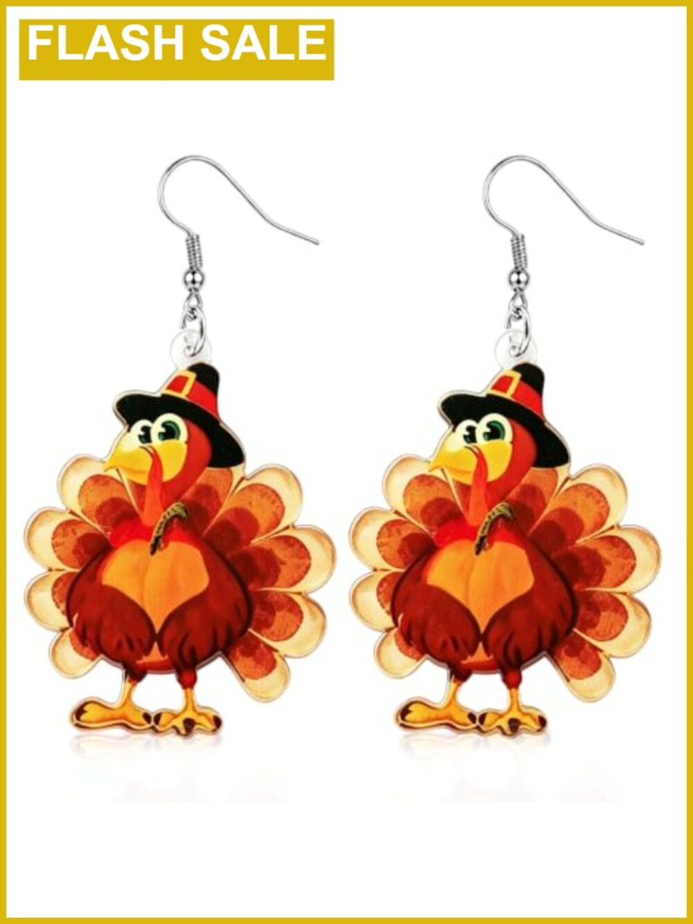 Turkey Dangle Earrings Acrylic Thanksgiving Fall Harvest French Wire